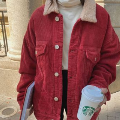 灯芯绒外套女2020冬季新款韩版宽松复古百搭加绒保暖加厚棉衣上衣图3