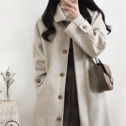 毛呢外套女中长款2020冬季新款宽松显瘦赫本风呢子大衣加厚外套图3