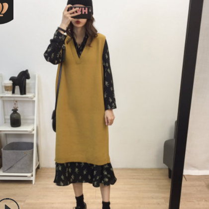 法式复古山本超仙过膝法国小众很仙连衣裙俏皮两件套装女秋冬洋气图2