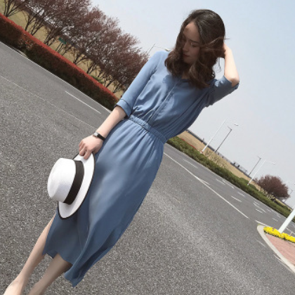 赫本长裙2020新款女装韩版时尚开叉裙子潮气质收腰显瘦连衣裙女夏图2
