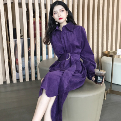 维多利亚法式桔梗复古裙收腰过膝仙女超仙甜美紫色外套长裙女秋冬图3