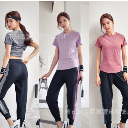 春夏新款收腰时尚瑜伽健身服女户外健身显瘦体操跑步速干运动套装图3