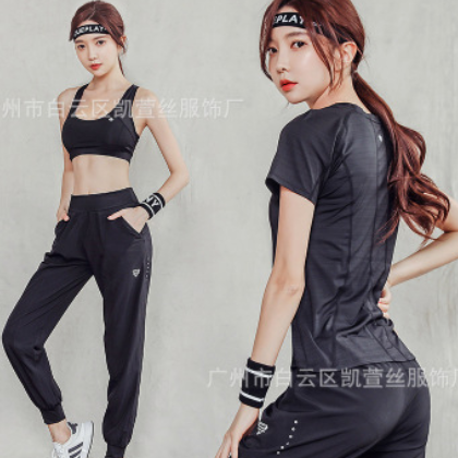 招代理瑜珈网红运动套装女夏天2019跑步健身房瑜伽服夏薄款速干衣图2