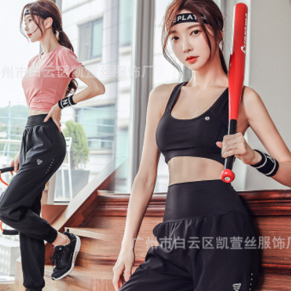 招代理瑜珈网红运动套装女夏天2019跑步健身房瑜伽服夏薄款速干衣图3