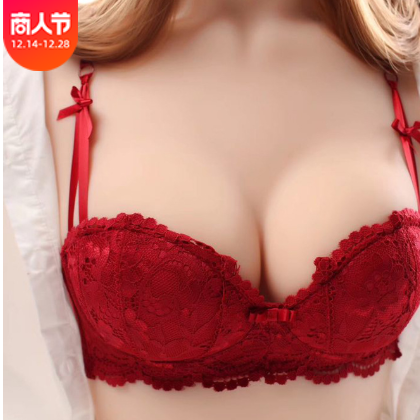 厂家直销欧美蕾丝半杯内衣女小胸加厚无钢圈性感聚拢舒适文胸套装图1