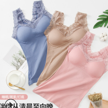 秋冬加绒蕾丝皇后无缝保暖背心打底修身塑身V领柔软透气内衣女图3