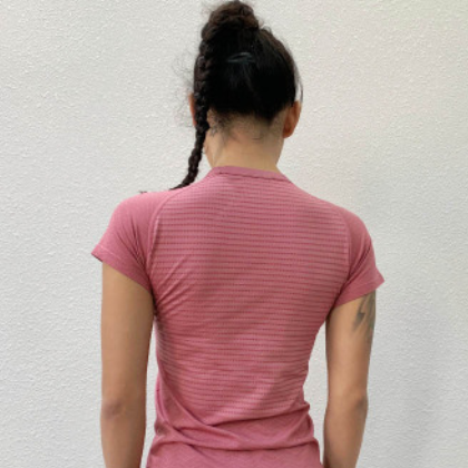 女士运动健身短袖时尚美背上衣圆领瑜伽跑步健身T恤图2