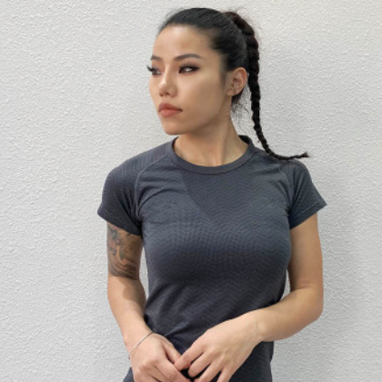 女士运动健身短袖时尚美背上衣圆领瑜伽跑步健身T恤图3
