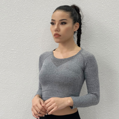 运动紧身衣女显瘦长袖健身露马甲速干修身瑜伽镂空上衣一件代发图1