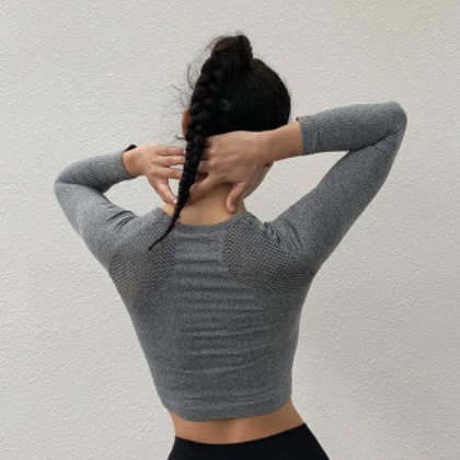运动紧身衣女显瘦长袖健身露马甲速干修身瑜伽镂空上衣一件代发图2