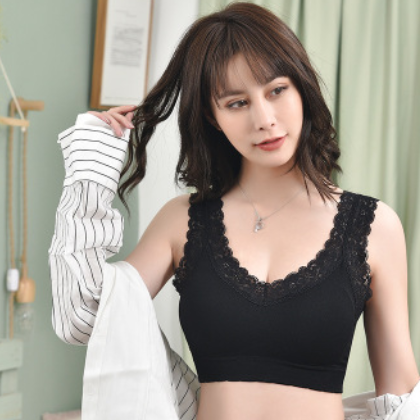 新款加大版无钢圈性感聚拢文胸春夏季薄款女士裹胸蕾丝边抹胸内衬图2