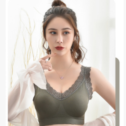 新款加大版无钢圈性感聚拢文胸春夏季薄款女士裹胸蕾丝边抹胸内衬图1