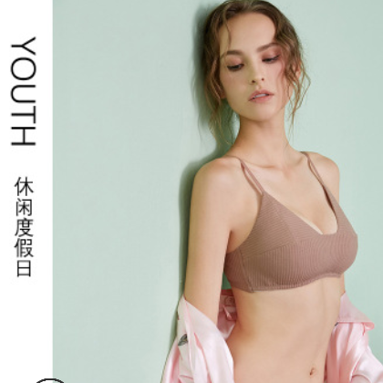 欧美新款女士无钢圈夏威夷螺纹纯棉大胸显小防凸文胸套装舒适内衣图2