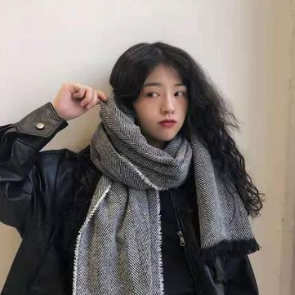 韩版人字纹仿羊绒围巾黑白拼色小毛边流苏百搭加厚男女保暖披肩图3