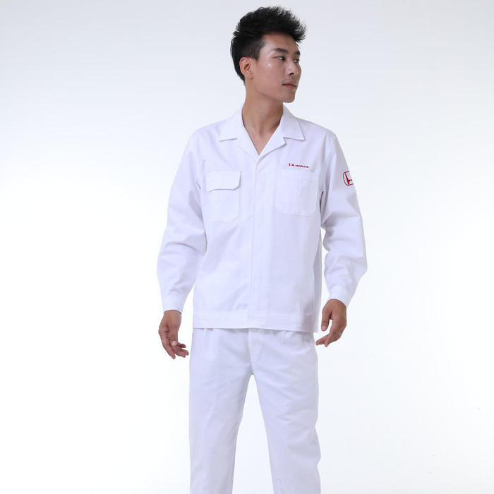 绣女织梦夏季长袖工作服 车间汽修夏款白色工作服吸汗透气可定制图1