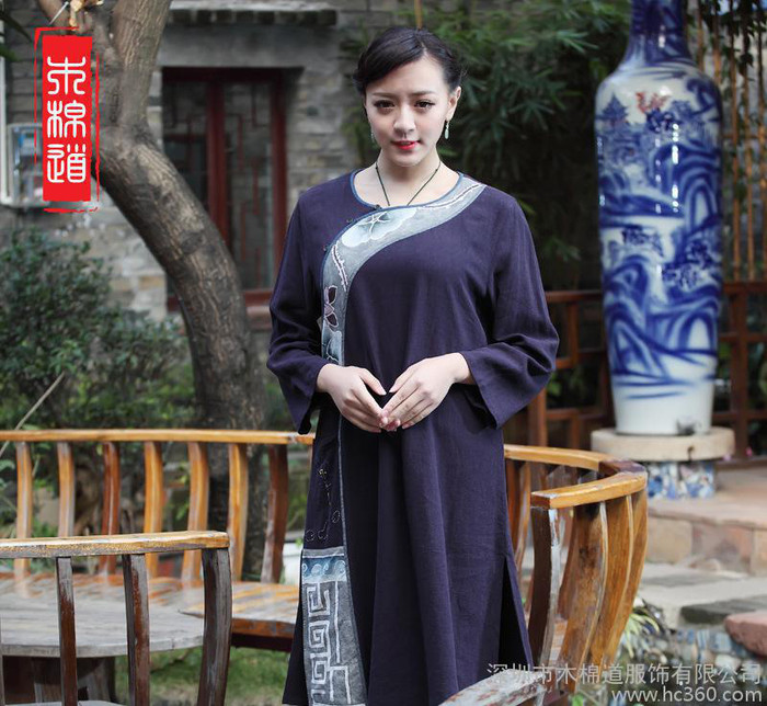 木棉道.春装新品棉麻民族风手绘改良唐装女士中长款16003图1