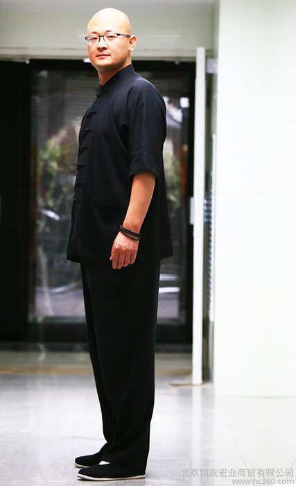 中国风 棉麻老粗布男士中式短袖唐装 练功服居士服套装图1