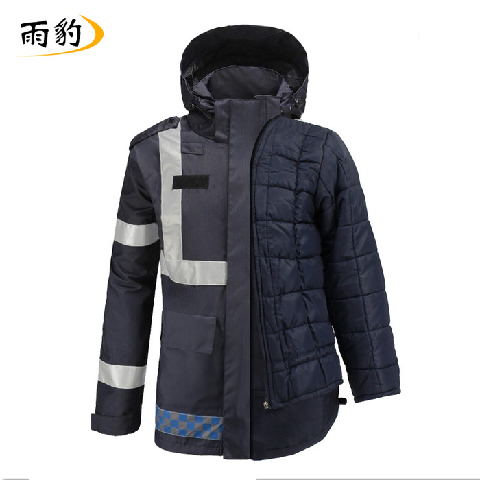 雨豹UB-015 冬季反光棉衣藏青色黑色深色防寒服外套加厚可拆卸内胆户外野作业工作服安全反光衣环保透气**防雨雪保暖包邮图1