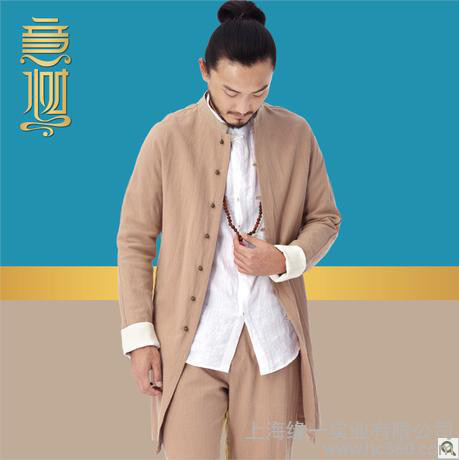 供应意树尊道 长袍棉麻 中国风 男士风衣图1