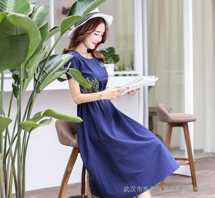 2016夏装新款新品女装民族风时尚套装裙大码女装棉麻连衣裙图1
