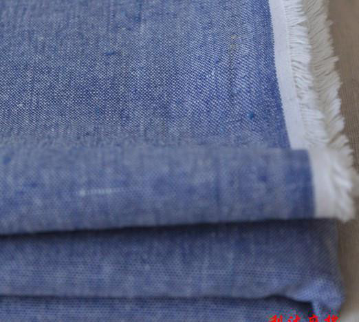 现货蓝。色织棉麻 适中厚 亚麻面料 棉麻 服装面料，手工布料