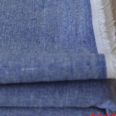 现货蓝。色织棉麻 适中厚 亚麻面料 棉麻 服装面料，手工布料