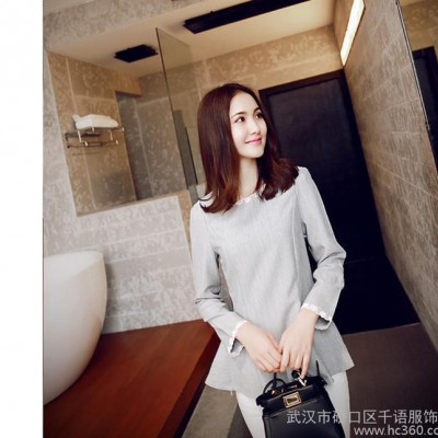 新款淑女棉麻T恤女 拼接蕾丝花边立体裁剪修身九分袖T恤一件代