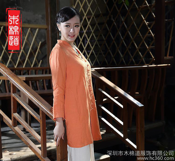 木棉道.女唐装春装新款上衣 **棉麻手绘中长款批发加盟16001图1