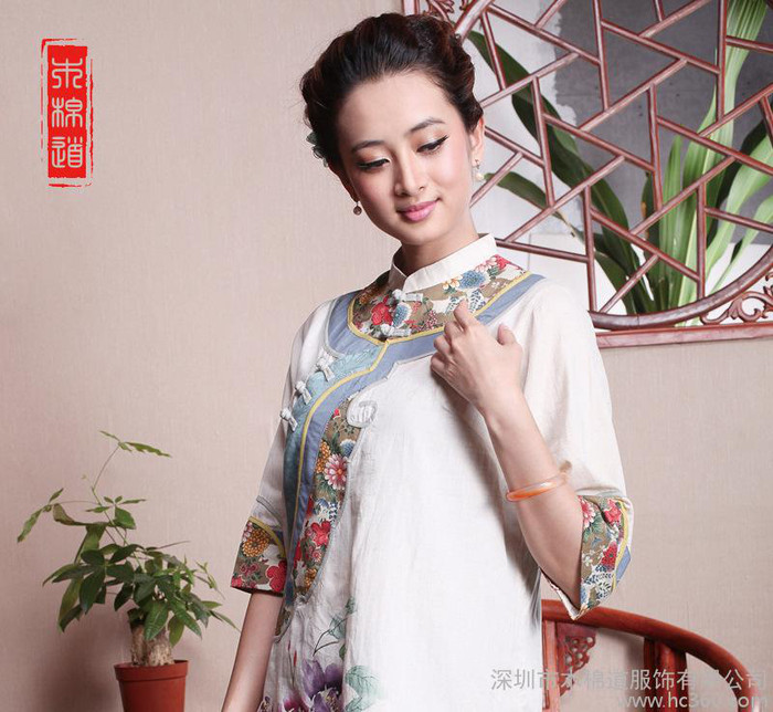 木棉道.新款春夏中式复古棉麻上衣 民族风唐装批发改良汉服图1