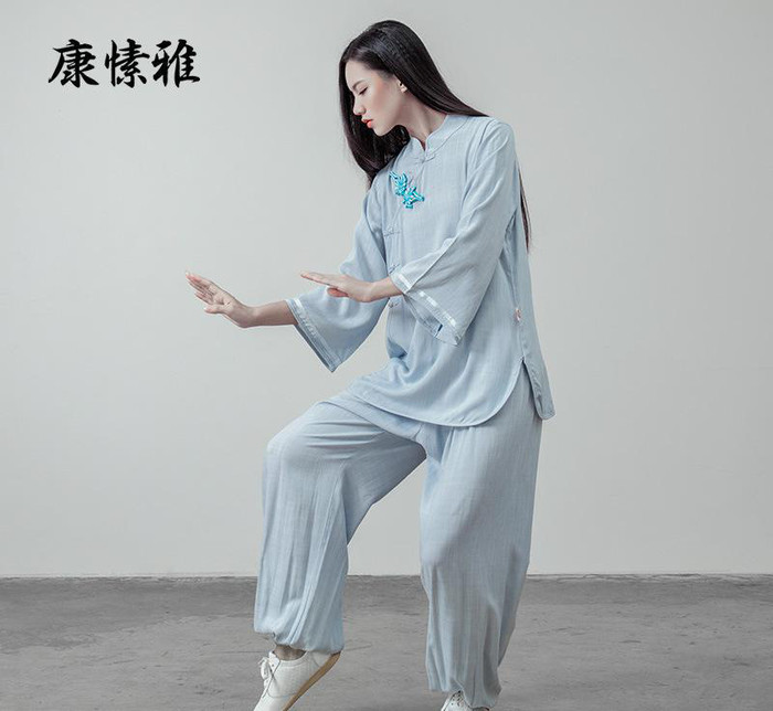 新款瑜伽服套装棉麻禅修服夏季太极服女表演练功服工厂直销1682图1