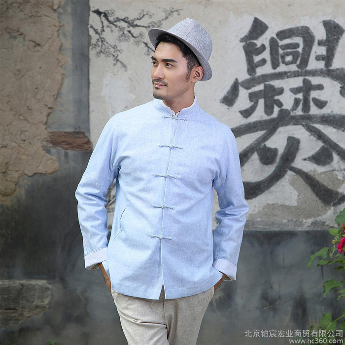 新款中式老粗布唐装改良外套传统修身立领 棉麻外套图1