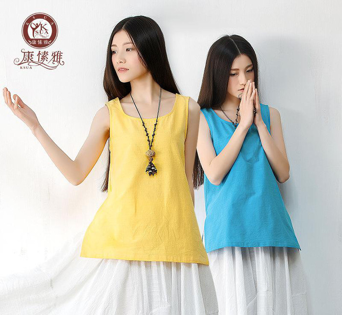 康愫雅夏季棉麻禅修服瑜伽背心宽松无袖清凉透气瑜伽上衣K818图1