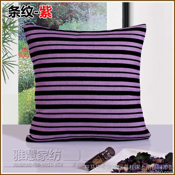 棉麻加厚植绒沙发靠枕/抱枕(含芯)靠垫抱枕套 大号55*55-条纹系列                （活动1:图1