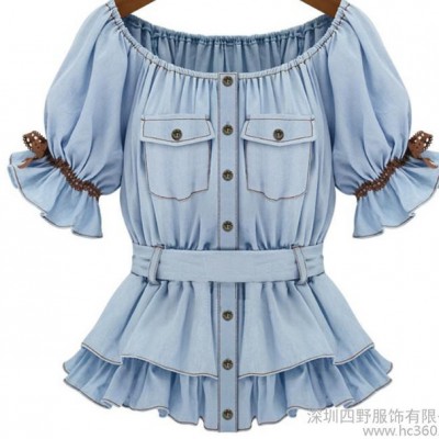 供应2014欧洲站夏装新款服装女式衬衫欧美棉麻短袖T恤外贸原单女装