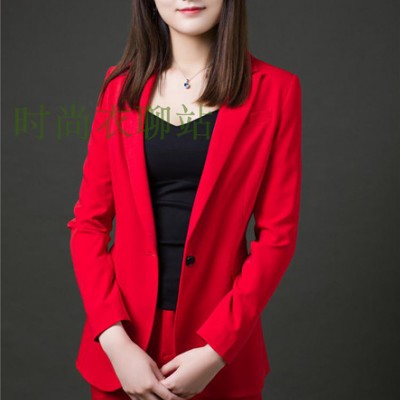 2017春夏新款棉麻西装外套休闲西服中裤套装红色休闲女裤套装