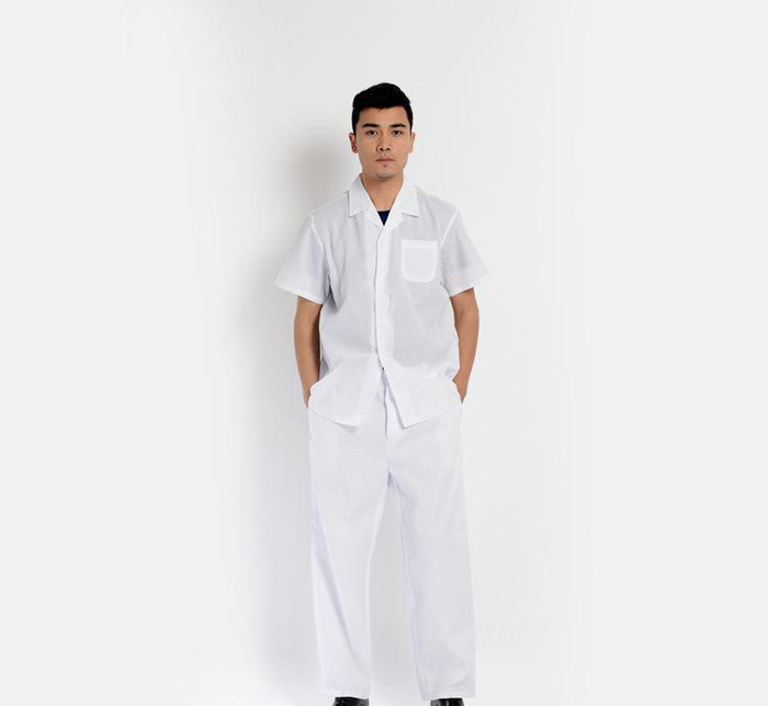 夏季的确良医护制服 护工食品厂服 工作服短袖套装男女通款图1