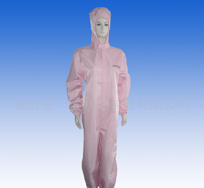 高品质防静电5mm格子带帽连体服工作服套装图1