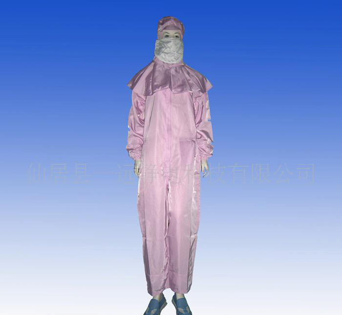 直销连体服 防静电工作服 防静电连体服配披肩帽图1