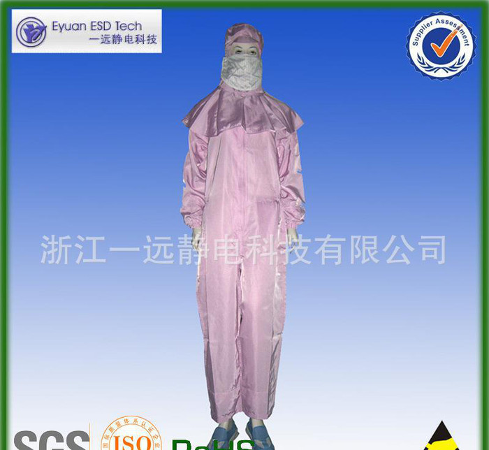 提供定制 防静电净化 立领连体服配披肩帽 实验室工作服图1