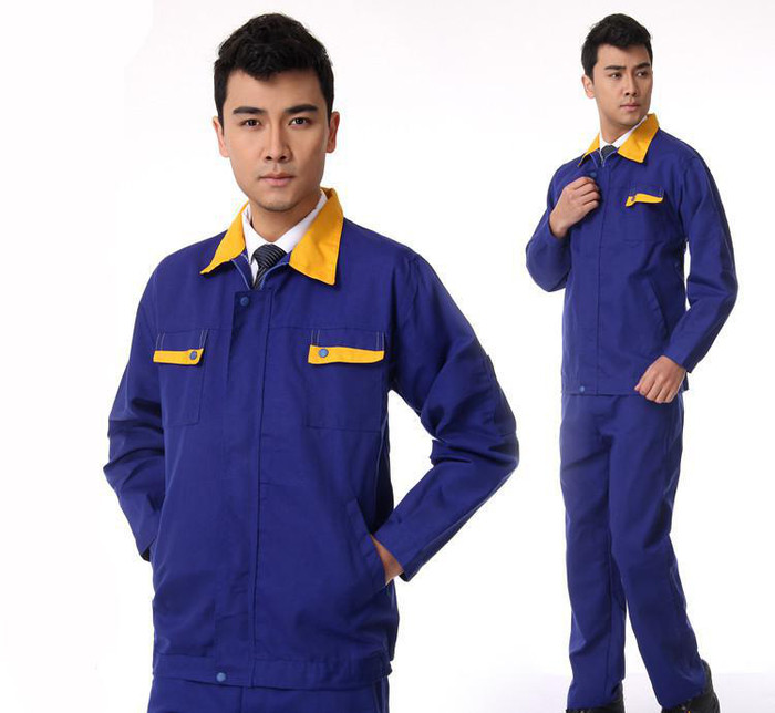 昌圣007帆布艳蓝黄领工作服套装冬装电焊汽修工装劳保服套装图1