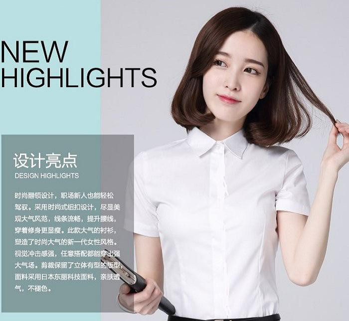 职业衬衫女韩范学院风短袖女士纯白衬衣2016春装新款工作服棉图1