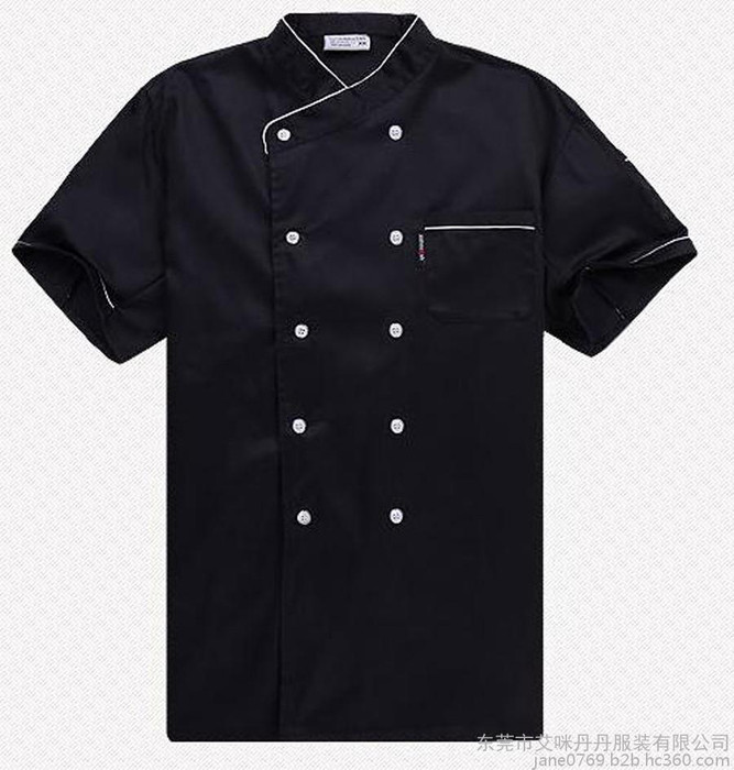 厨师服短袖 饭店餐厅餐饮黑色厨师工作服 酒店后厨工作服可定做