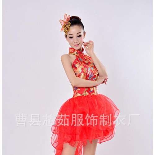 2015新款中国风民族演出服打鼓服女水鼓排舞开场舞台装现代舞图2