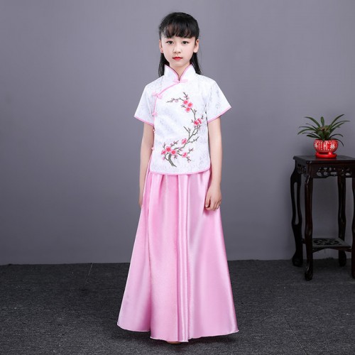 新款儿童舞蹈演出服女童朗诵古筝演出服五四青年合唱舞台演出服装