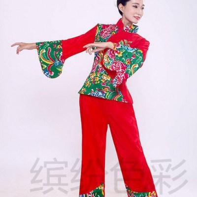 新款秧歌服民族舞蹈演出服装女腰鼓舞扇子舞服广场舞台表演服