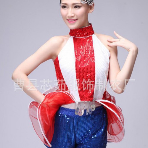 小苹果演出服女拉拉队啦啦操表演现代舞蹈服装舞台时尚亮片爵士舞图3
