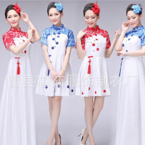 新款舞台演出服装合唱服装女长裙演出民乐演奏服大合唱古筝表演服图3