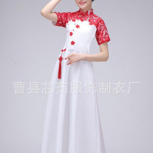 新款舞台演出服装合唱服装女长裙演出民乐演奏服大合唱古筝表演服图2