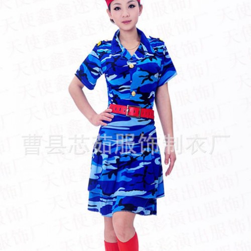 军旅舞蹈服演出服装军鼓服军装女款迷彩裙女兵服装舞台装广场舞服图2