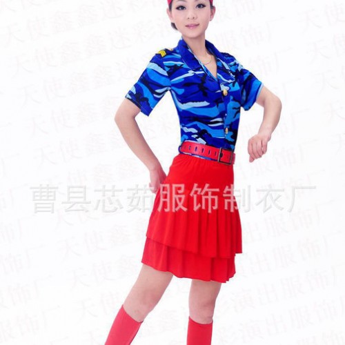 军旅舞蹈服演出服装军鼓服军装女款迷彩裙女兵服装舞台装广场舞服图3